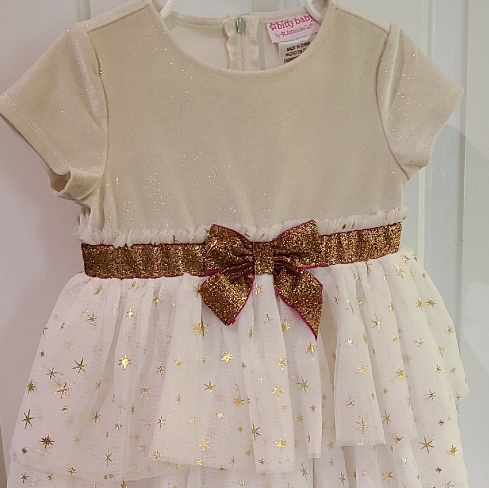 American Girl Cream and Gold Glitter Dress